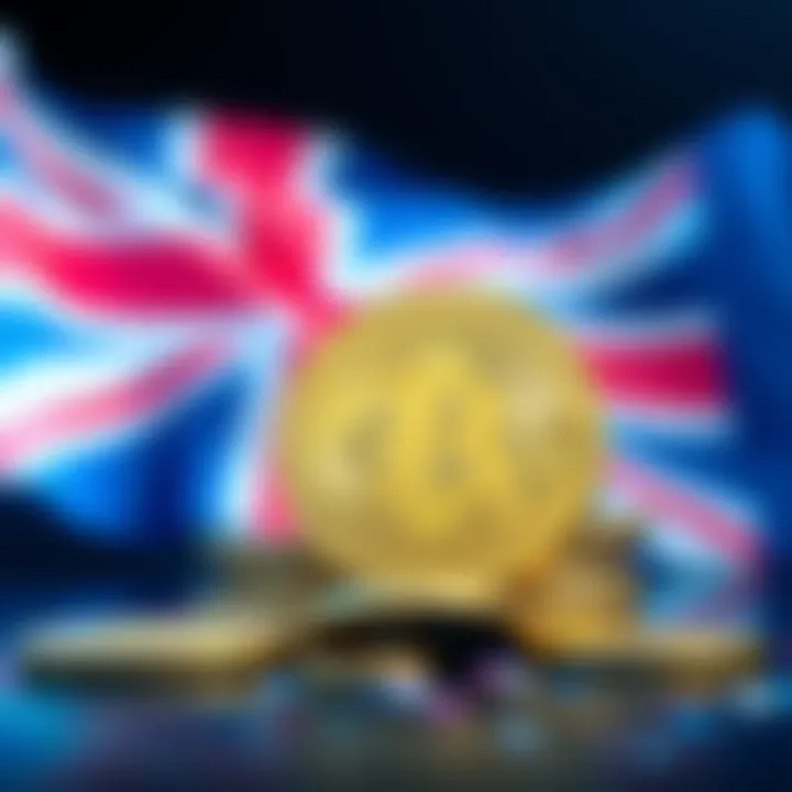 A digital representation of Bitcoin coins with the UK flag in the background, symbolizing the UK's cryptocurrency assets.