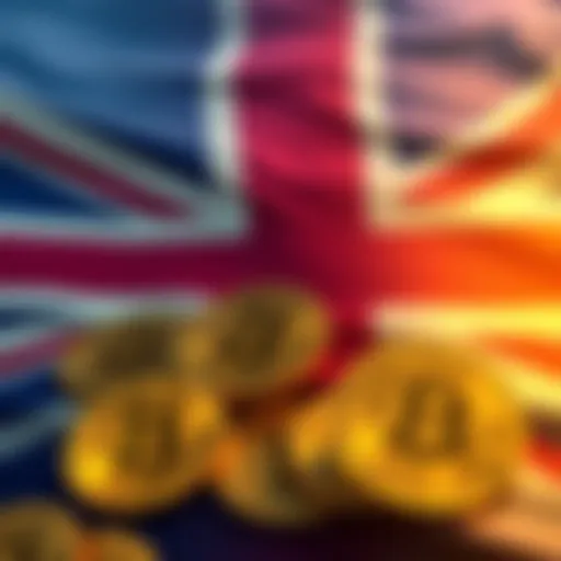 A graphic showing the UK flag alongside Bitcoin symbols, representing the sale of seized cryptocurrency for budget relief.