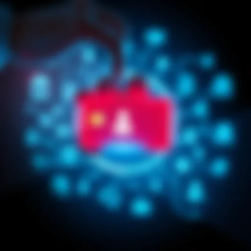 A graphic showing a person's hand holding a digital ID card with bank icons in the background, symbolizing control and identity in banking.