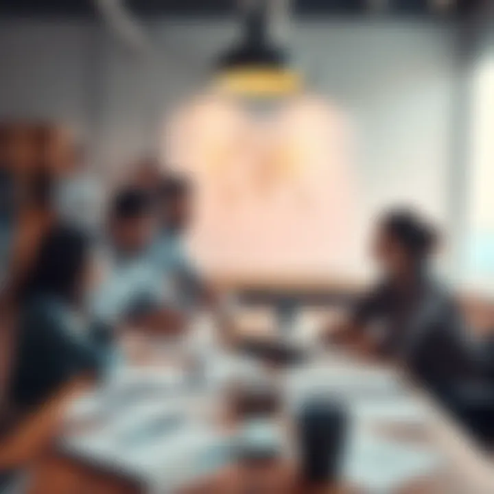 A group of people discussing the concept of 'bottom' in a casual setting, with notes and sketches spread out on a table, representing various perspectives and applications.