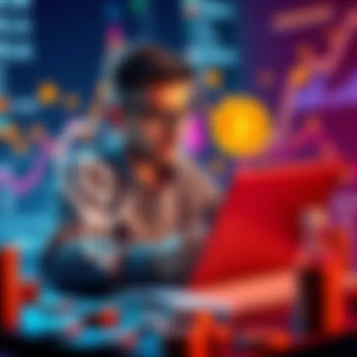A person studying tokenization with a laptop and notes, surrounded by digital tokens and graphs.