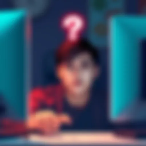 A worried user looking at their computer screen, displaying unopened items from a wallet in Uniswap, with a question mark above their head, showcasing uncertainty about wallet safety.