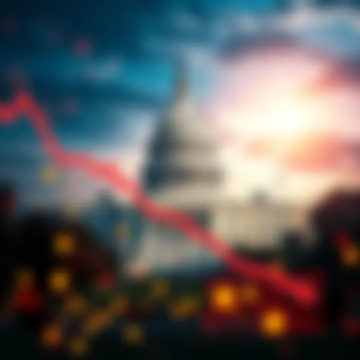 A visual representation showing a downward trend in cryptocurrency values with the US Capitol building in the background, symbolizing political uncertainty.