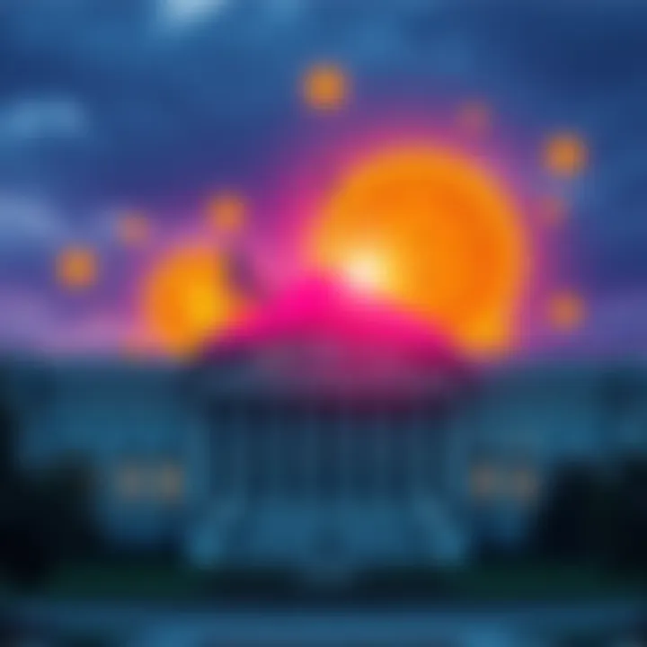A graphic showing the U.S. Treasury building merging with Bitcoin symbols, representing a shift in reserves.