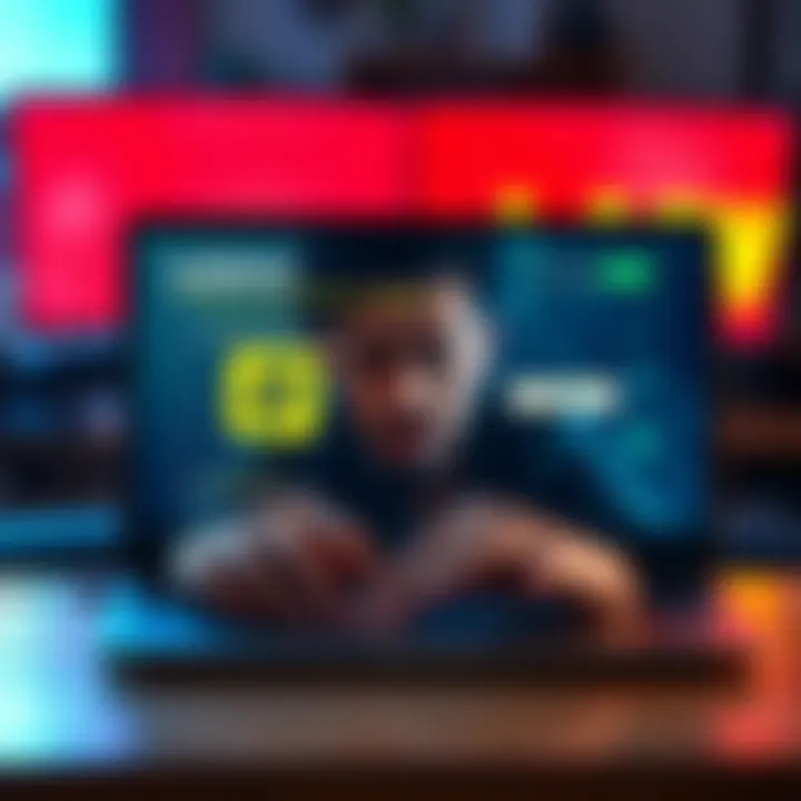 A laptop screen showing a stuck USDC transaction on the Solana network with a frustrated person looking at it.
