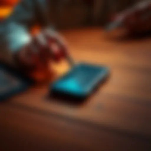 A person inspecting a used Ledger wallet on a wooden table, highlighting potential safety concerns