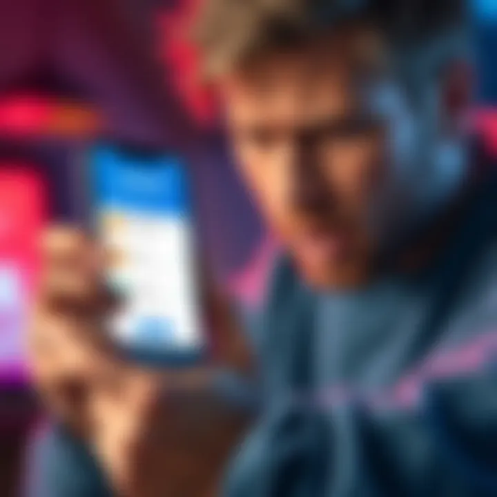 Frustrated user looking at a phone showing Coinbase app with pending withdrawal