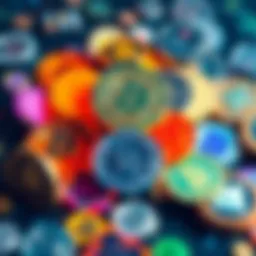 An assortment of digital tokens representing various utility cryptocurrencies, symbolizing a shift from meme coins to serious investments.