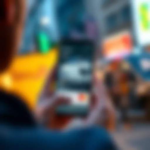 Person holding a smartphone showing the Revolut app while discussing a van purchase with a seller