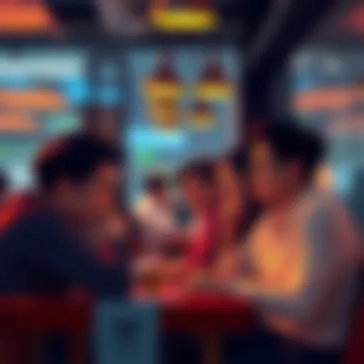 A group of people looking worried while discussing their investments in VeChain in a coffee shop