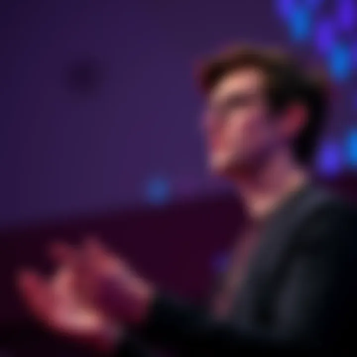 Vitalik Buterin giving a speech expressing concerns about Ethereum's decentralization risks