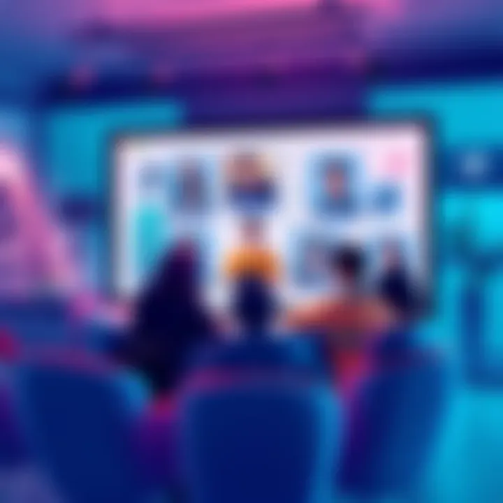Graphic showing people using Vooz's new Hangout feature for audio, video, and text chats, sharing screens and gifting SVOOZ tokens.