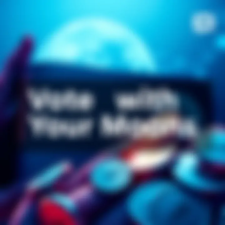A graphic showing Moons being voted on with a wallet icon in the background and a Discord logo, representing participation and community engagement.