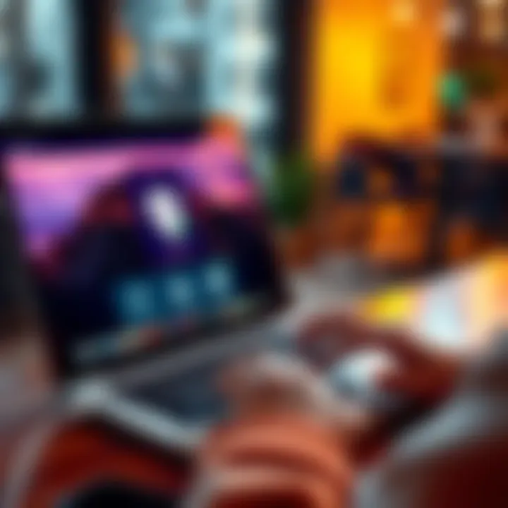 A person using a laptop with a VPN application open, depicting secure online access to Nexo features while in the UK.