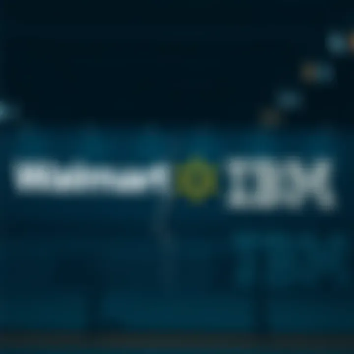 A depiction of a failed blockchain project with logos of Walmart and IBM, showing a broken link symbol to represent the uncompleted initiative in supply chain tracking.