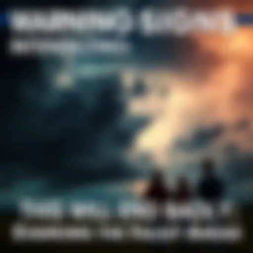 A stormy sky with dark clouds gathering, signaling trouble ahead. Lightning flashes indicate escalating tensions. People look worried as they observe the scene.