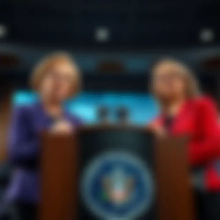 Senators Elizabeth Warren and Elissa Slotkin stand at a podium, addressing concerns about the WLFI deal and advocating for an investigation.