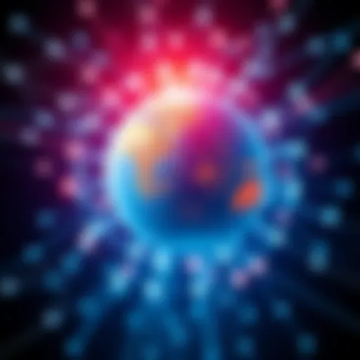 A digital representation of a decentralized knowledge platform, featuring a globe surrounded by connected nodes, symbolizing collaborative knowledge sharing.