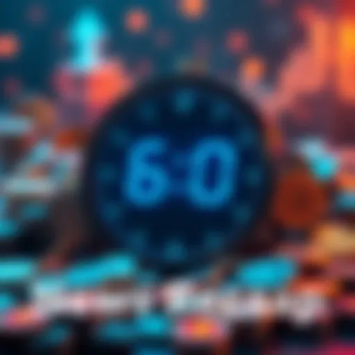 A digital clock showing 60 seconds with cryptocurrency symbols around it, representing a quick news summary.