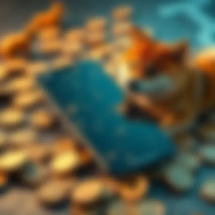 A wet smartphone next to a scattering of Shiba Inu tokens, illustrating a user's accidental sale on a trading app.