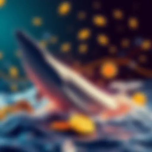 A graphic showing a whale symbolizing large crypto investments with Bitcoin symbols in the background and a Nexo logo