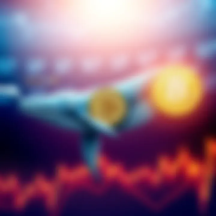 A digital representation of a whale symbolizing a trader holding a short position of 1700 BTC, indicating market speculation, with a backdrop of fluctuating Bitcoin prices.