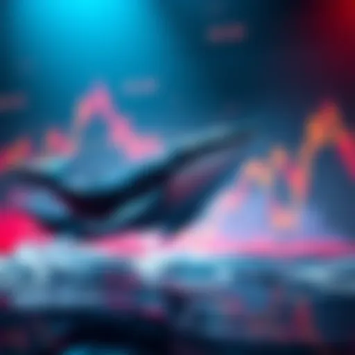 A graphic showing whale icons representing significant trading activity in the market, with rising graphs in the background.