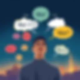 A person contemplating various 'What If' scenarios with thought bubbles showing different outcomes, symbolizing creativity and critical thinking.