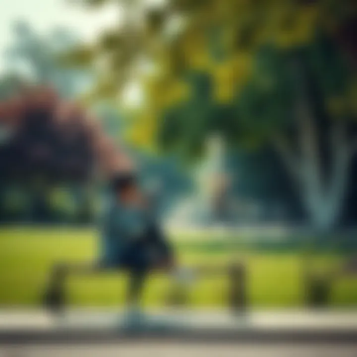 A person sitting on a park bench, reflecting on life with thoughtful expressions, surrounded by trees and people walking by.