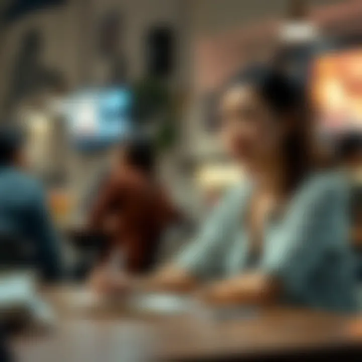 A woman sitting at a table, looking worried while talking to a friend about a pig butchering scam