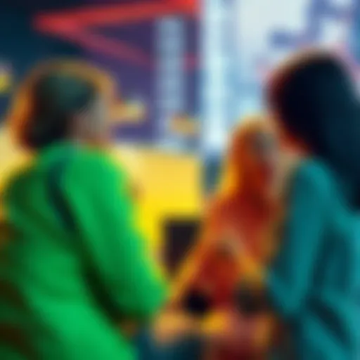 A group of women discussing cryptocurrency, with a focus on Dogecoin, in a casual setting, showing engagement and interest.