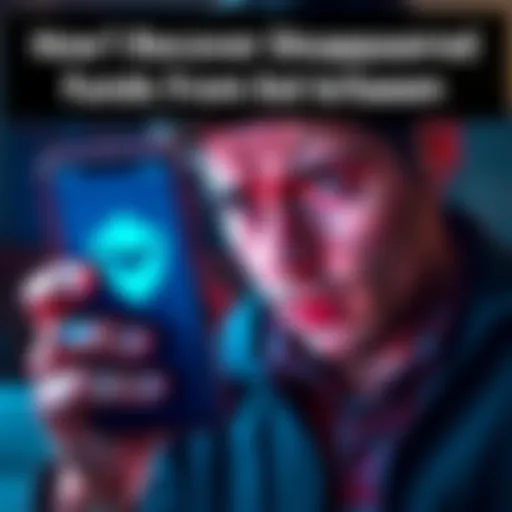A concerned individual staring at a smartphone displaying the MetaMask logo, reflecting anxiety over lost funds