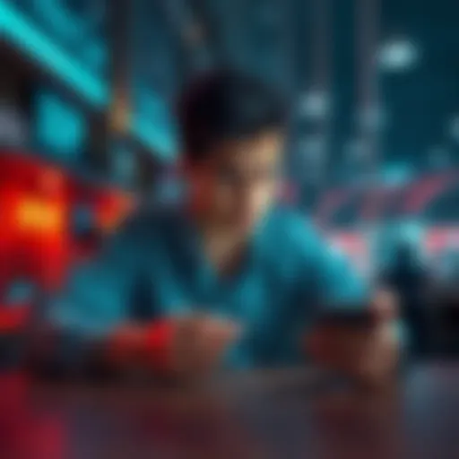 An individual sitting at a table, checking cryptocurrency prices on phone with a concerned look, symbolizing the stress of selling XRP for rent.