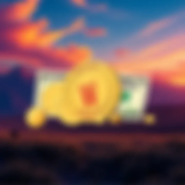 An illustration of the FRNT stablecoin with U.S. dollars and Treasuries symbolizing its backing, set against a backdrop of Wyoming's landscape.
