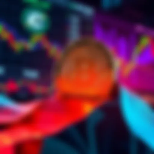 A graphic showing XLM cryptocurrency rising towards a dollar sign with Bitcoin and market charts in the background.