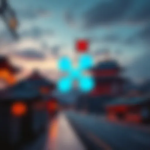 A graphic showing the Ripple logo alongside traditional Japanese bank imagery, symbolizing the adoption of XRP in Japan's banking system by 2025.