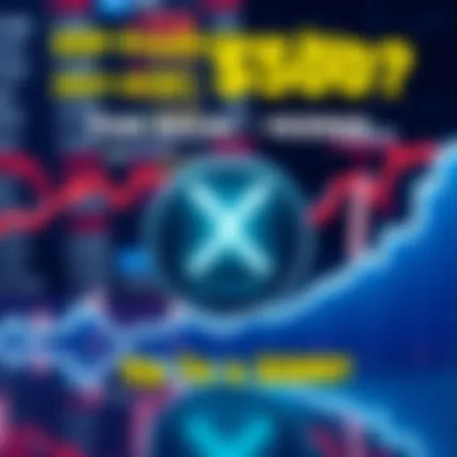 Graph showing potential price increase of XRP towards $500 by 2030 with financial symbols in the background.