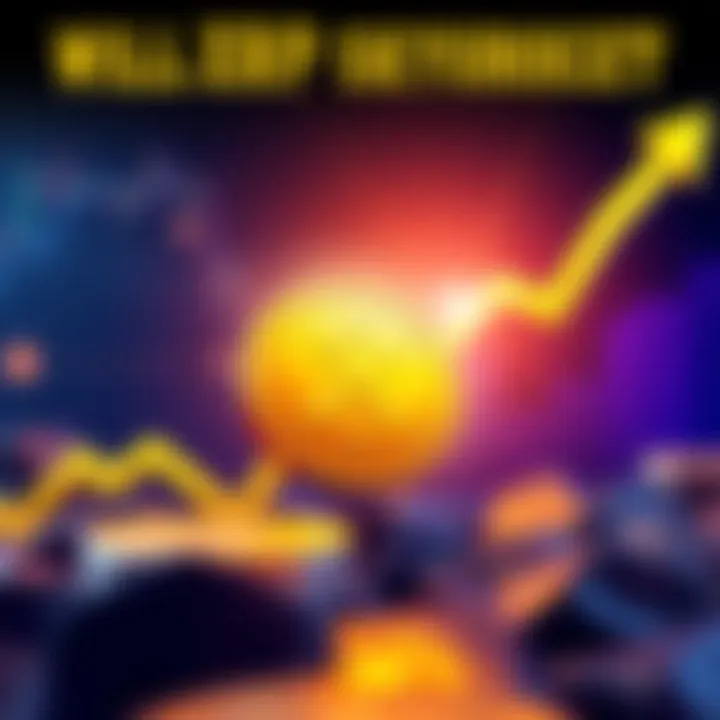 Illustration showing a graph with an upward trend representing the potential increase in XRP value, with a golden coin symbolizing XRP in the foreground.