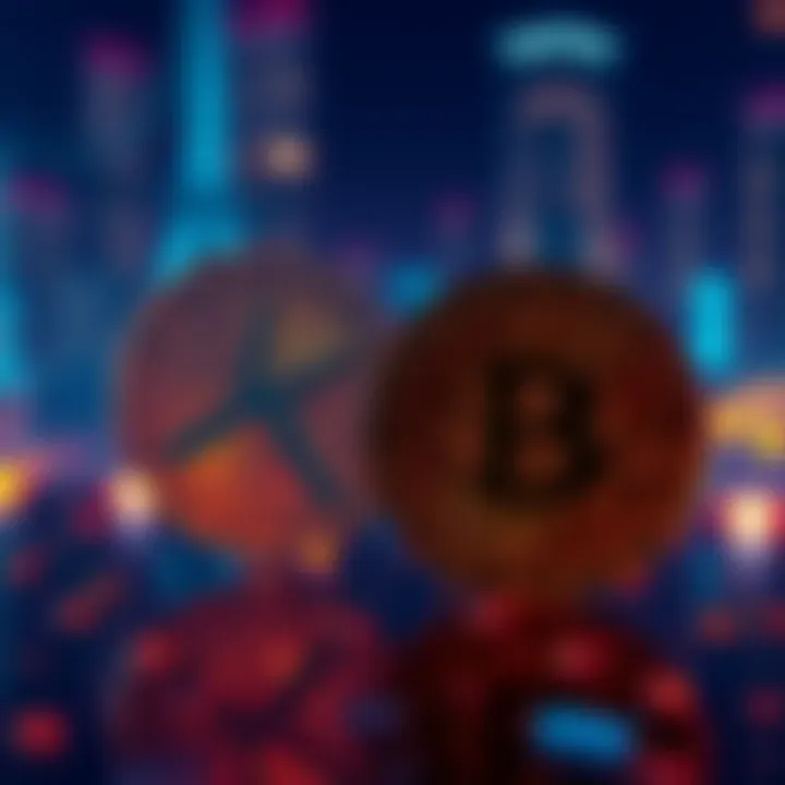 A visual comparison between XRP and Bitcoin logos, representing the competition in the cryptocurrency market.