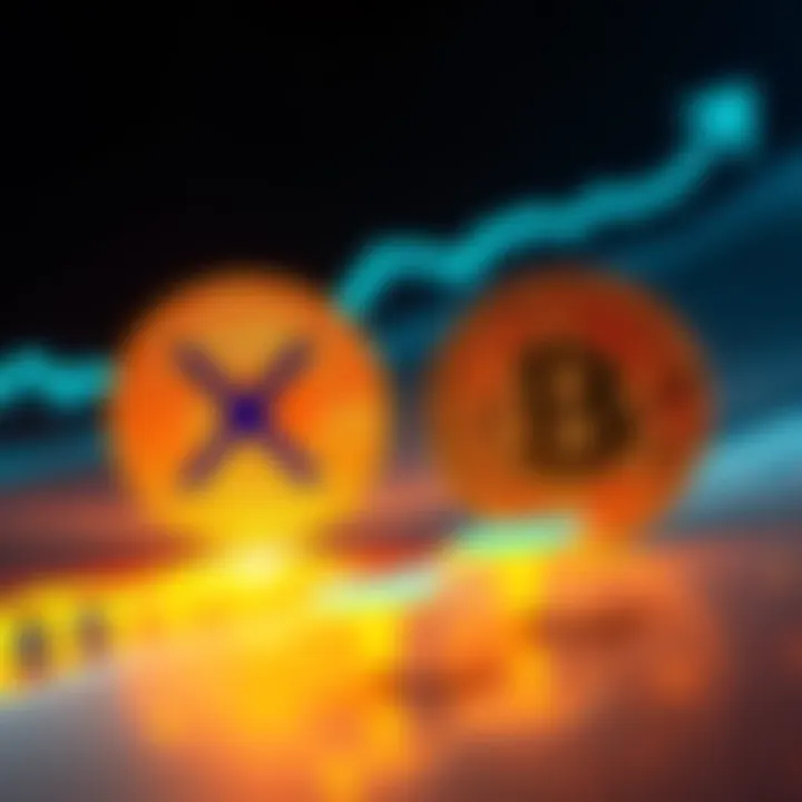 A visual comparison of XRP and Bitcoin logos with trend arrows indicating growth and investment interest