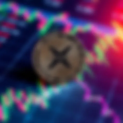 A close-up of an XRP coin placed on a financial chart showing market trends and changes
