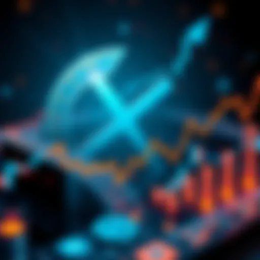 A digital representation of XRP, featuring a stylized logo with graphs showing an upward trend, symbolizing its growing popularity among investors.