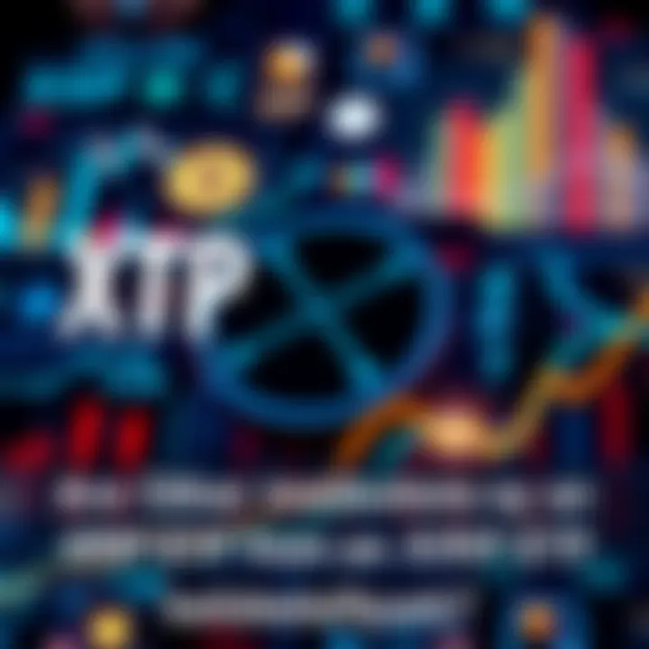 A graphic featuring financial symbols and the XRP logo, representing interest in an XRP ETF from various financial institutions.