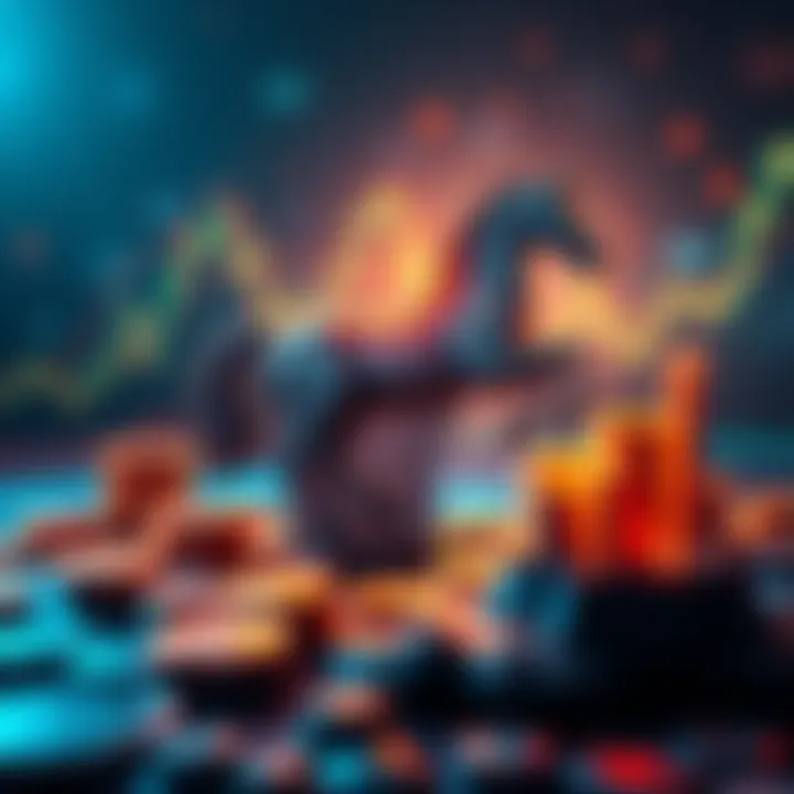An illustration of XRP symbolizing its growth in financial acquisitions, with coins and graphs representing progress.