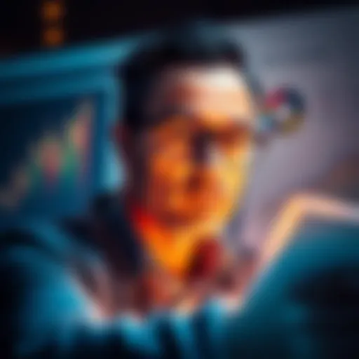 A person analyzing XRP investment options with charts and graphs, reflecting a calm demeanor while making financial decisions.