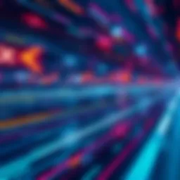Visual representation of the XRP Ledger processing fast transactions with digital currency symbols and speed lines