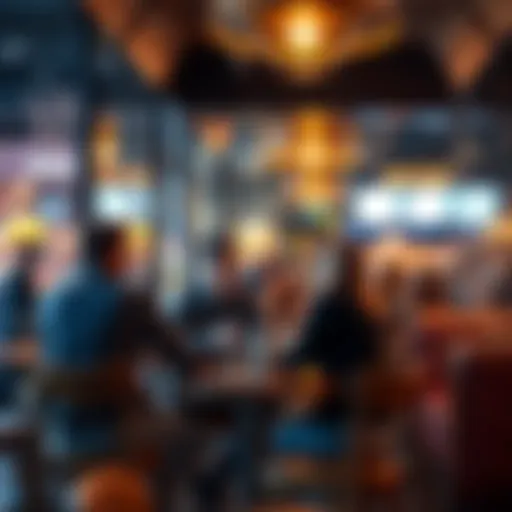A group of people discussing XRP price trends and potential investments at a coffee shop