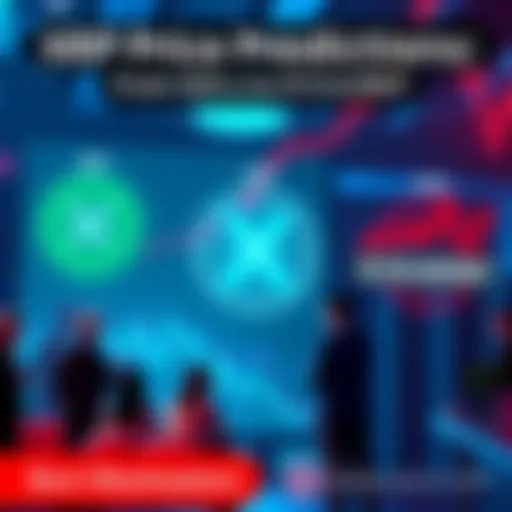 A graphic showing different price targets for XRP, with people discussing cryptocurrency values and potential future prices.