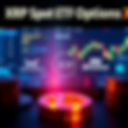 A graphic showing various XRP spot ETF options with logos of Grayscale and Bitwise, along with financial charts.