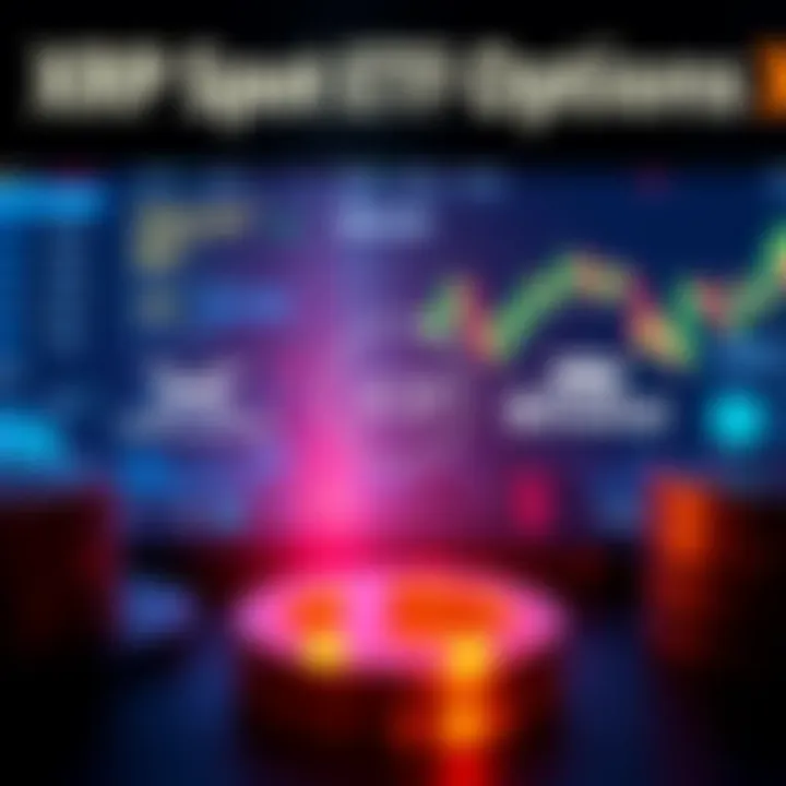 XRP Spot ETF Options A graphic showing various XRP spot ETF options with logos of Grayscale and Bitwise, along with financial charts.